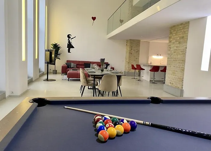 Loft With Pool Table, Kitchen Island & Gallery